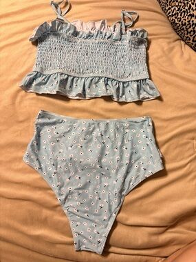 Light Blue Floral Two-Piece Swim Set